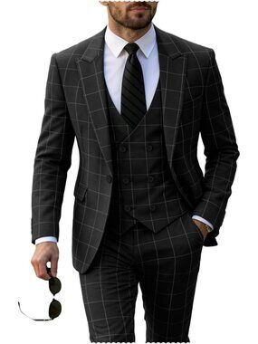 Stylish Men's Plaid Tuxedo Suit | Slim Fit Double Breasted Business Attire